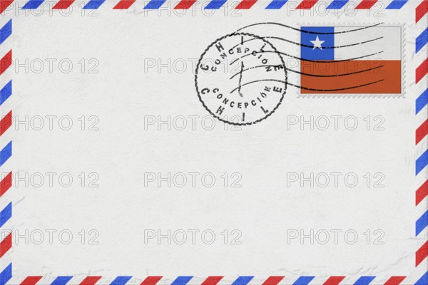 Chile Concepcion Vintage Air Mail Envelope with Flag and Postmark