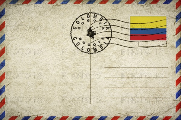 Colombia Bogota Vintage Air Mail Envelope with Flag and Postmark
