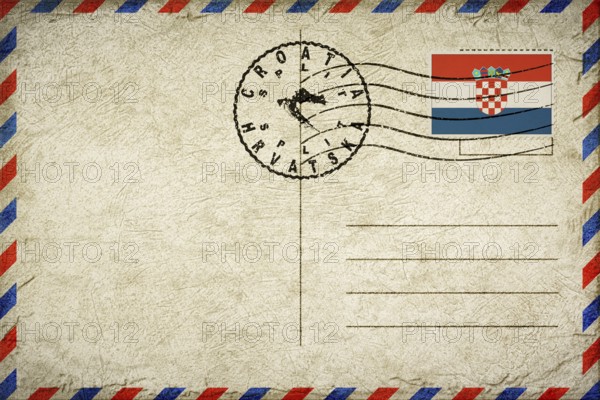 Croatia Split Vintage Air Mail Envelope with Flag and Postmark