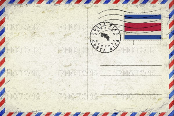 Costa Rica Cartago Vintage Air Mail Envelope with Flag and Postmark