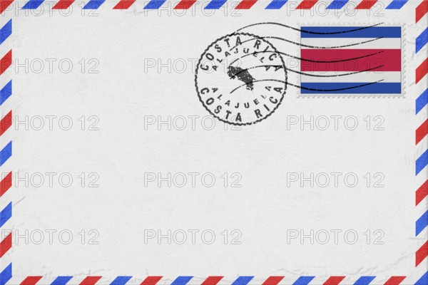 Costa Rica Alajuela Vintage Air Mail Envelope with Flag and Postmark