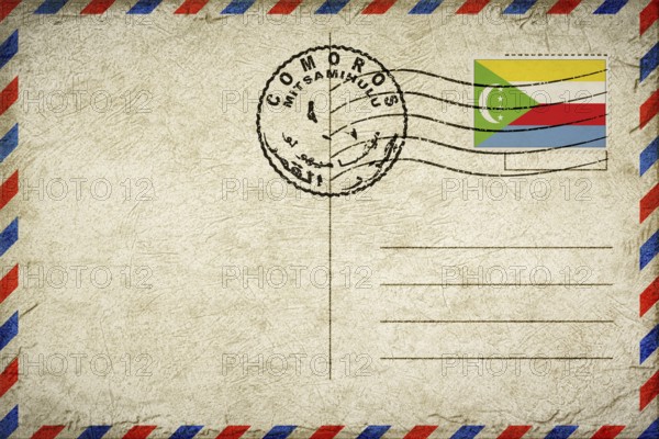 Comoros Mitsamiouli Vintage Air Mail Envelope with Flag and Postmark
