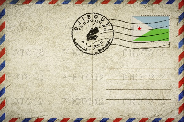 Djibouti Tadjourah Vintage Air Mail Envelope with Flag and Postmark