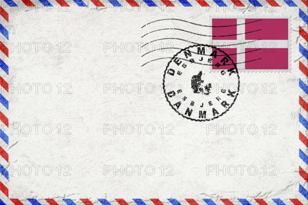 Denmark Esbjerg Vintage Air Mail Envelope with Flag and Postmark