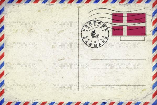 Denmark Aalborg Vintage Air Mail Envelope with Flag and Postmark
