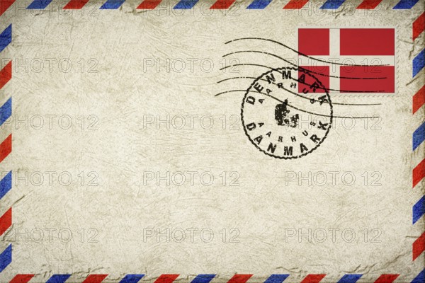 Denmark Aarhus Vintage Air Mail Envelope with Flag and Postmark