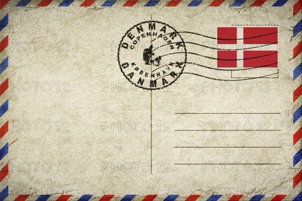 Denmark Copenhagen Vintage Air Mail Envelope with Flag and Postmark