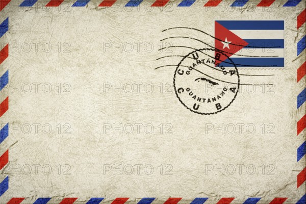 Cuba Guantanamo Vintage Air Mail Envelope with Flag and Postmark