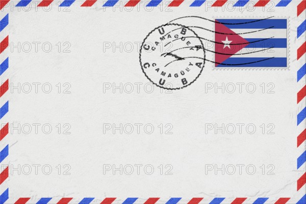 Cuba Camaguey Vintage Air Mail Envelope with Flag and Postmark