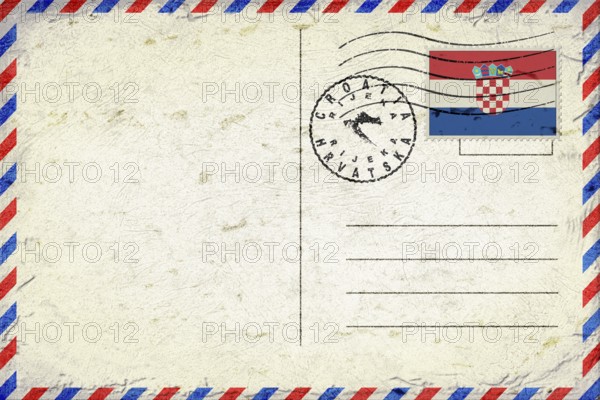 Croatia Rijeka Vintage Air Mail Envelope with Flag and Postmark