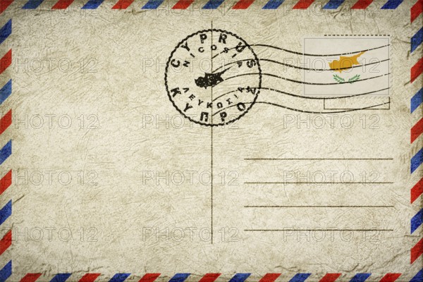 Cyprus Nicosia Vintage Air Mail Envelope with Flag and Postmark