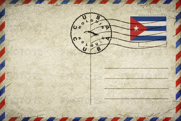 Cuba Holguin Vintage Air Mail Envelope with Flag and Postmark
