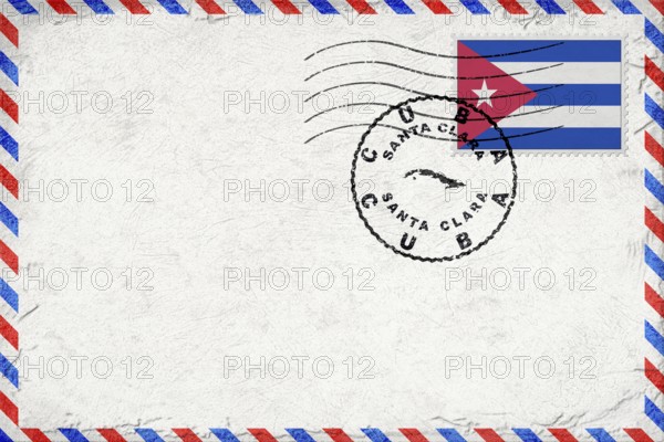 Cuba Santa Clara Vintage Air Mail Envelope with Flag and Postmark
