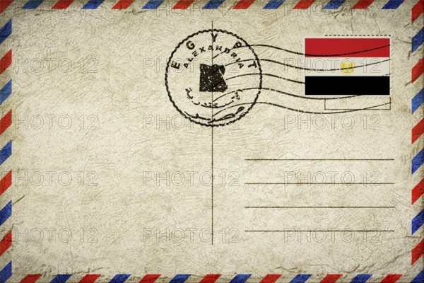 Egypt Alexandria Vintage Air Mail Envelope with Flag and Postmark