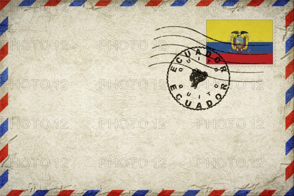 Ecuador Quito Vintage Air Mail Envelope with Flag and Postmark