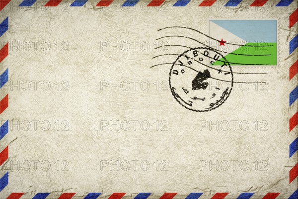 Djibouti Obock Vintage Air Mail Envelope with Flag and Postmark