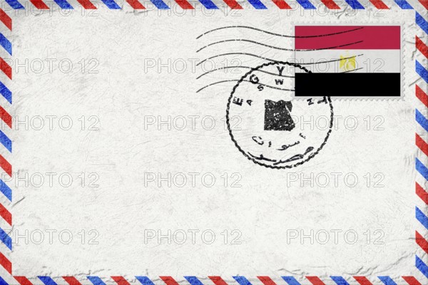 Egypt Aswan Vintage Air Mail Envelope with Flag and Postmark