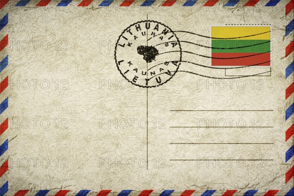 Lithuania Kaunas Vintage Air Mail Envelope with Flag and Postmark