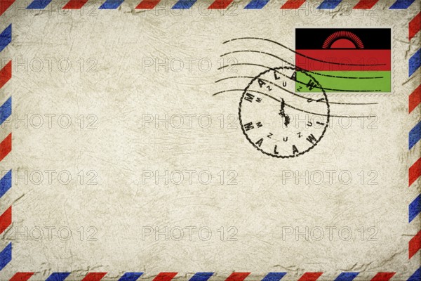 Malawi Mzuzu Vintage Air Mail Envelope with Flag and Postmark