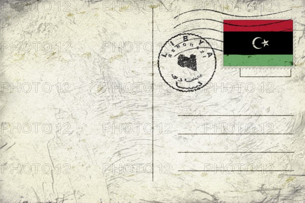 Libya Benghazi Old Style Mail Envelope with Flag and Postmark