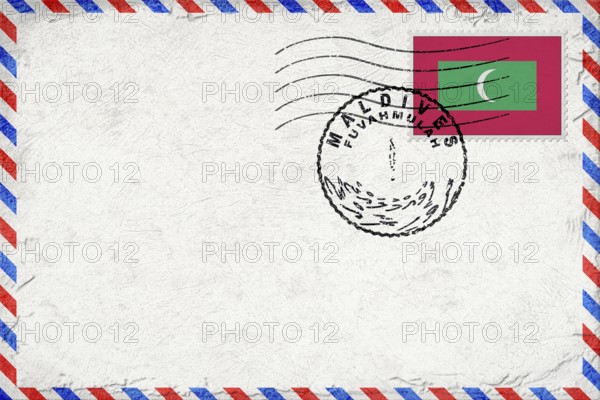 Maldives Fuvahmulah Vintage Air Mail Envelope with Flag and Postmark