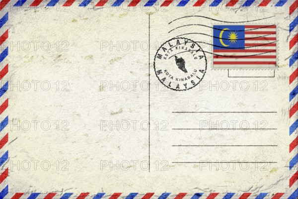 Malaysia Kota Kinabalu Vintage Air Mail Envelope with Flag and Postmark