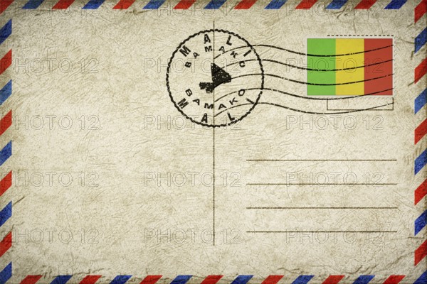 Mali Bamako Vintage Air Mail Envelope with Flag and Postmark