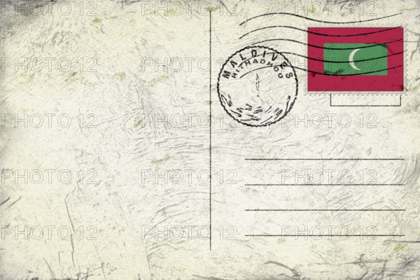 Maldives Hithadhoo Old Style Mail Envelope with Flag and Postmark