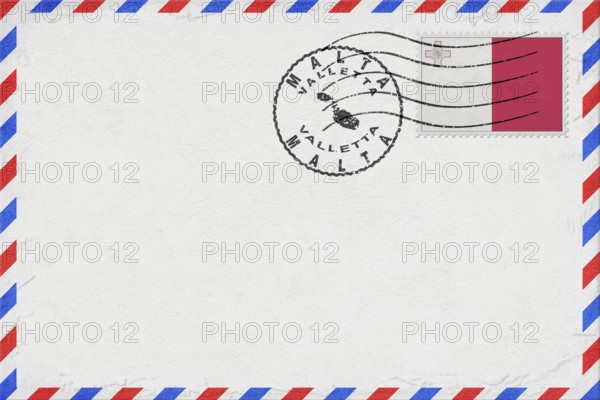 Malta Valletta Vintage Air Mail Envelope with Flag and Postmark
