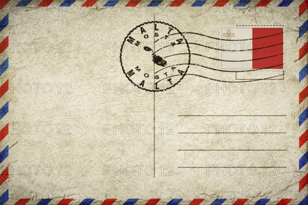 Malta Mosta Vintage Air Mail Envelope with Flag and Postmark