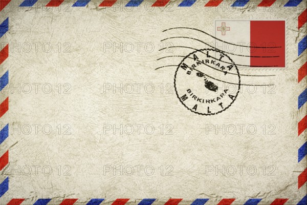 Malta Birkirkara Vintage Air Mail Envelope with Flag and Postmark