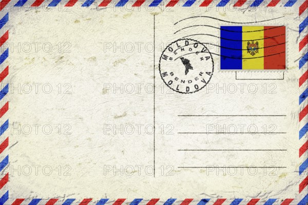 Moldova Bender Vintage Air Mail Envelope with Flag and Postmark