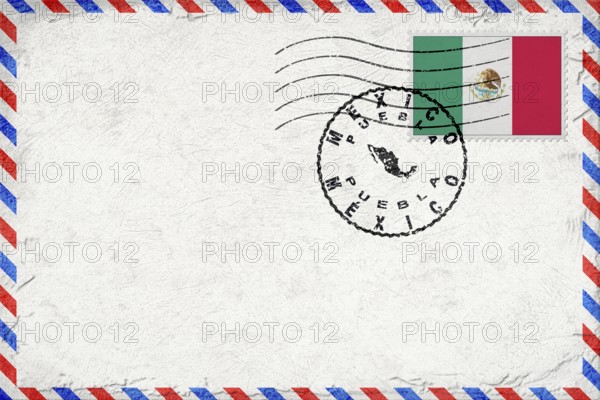 Mexico Puebla Vintage Air Mail Envelope with Flag and Postmark