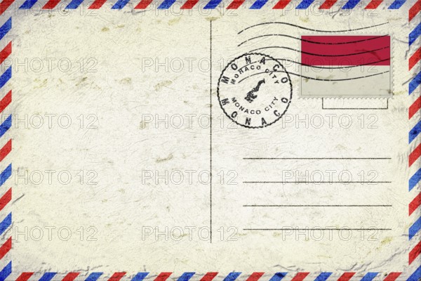 Monaco Monaco City Vintage Air Mail Envelope with Flag and Postmark
