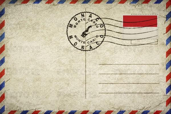 Monaco Monte Carlo Vintage Air Mail Envelope with Flag and Postmark