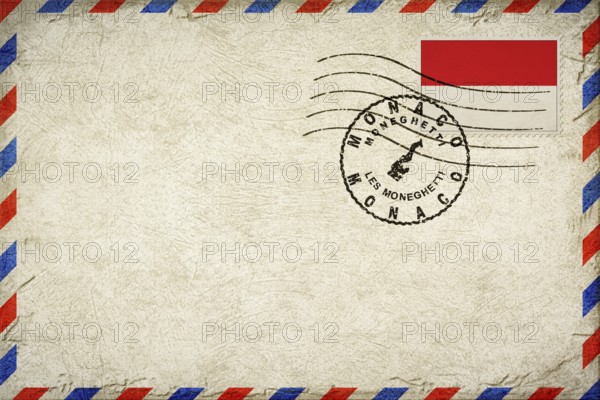 Monaco Moneghetti Vintage Air Mail Envelope with Flag and Postmark