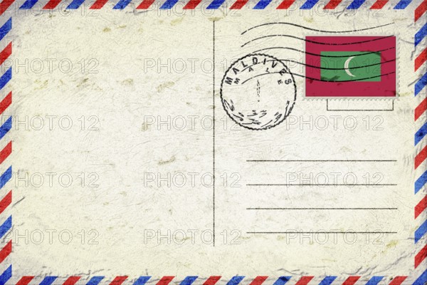 Maldives Male Vintage Air Mail Envelope with Flag and Postmark