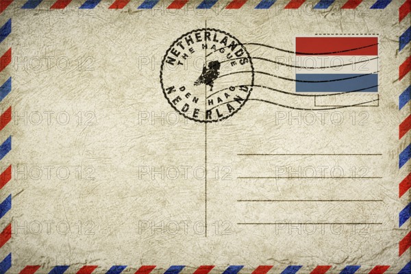 Netherlands The Hague Vintage Air Mail Envelope with Flag and Postmark