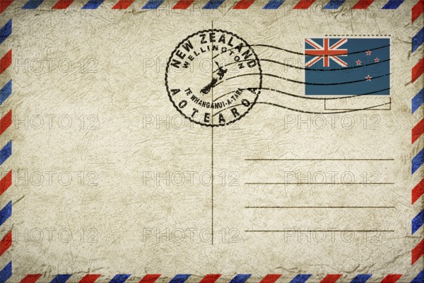 New Zealand Wellington Vintage Air Mail Envelope with Flag and Postmark