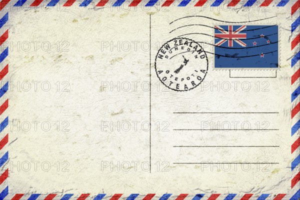 New Zealand Dunedin Vintage Air Mail Envelope with Flag and Postmark