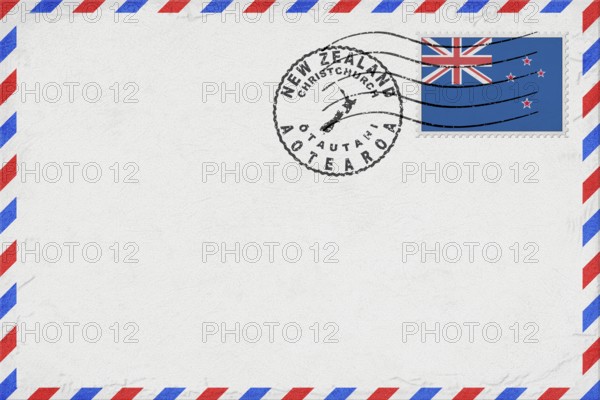 New Zealand Christchurch Vintage Air Mail Envelope with Flag and Postmark