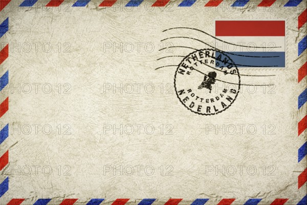 Netherlands Rotterdam Vintage Air Mail Envelope with Flag and Postmark