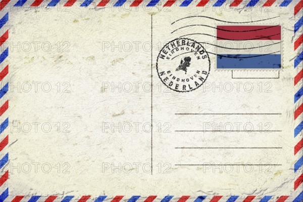 Netherlands Eindhoven Vintage Air Mail Envelope with Flag and Postmark