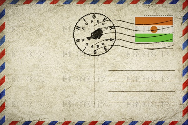 Niger Agadez Vintage Air Mail Envelope with Flag and Postmark