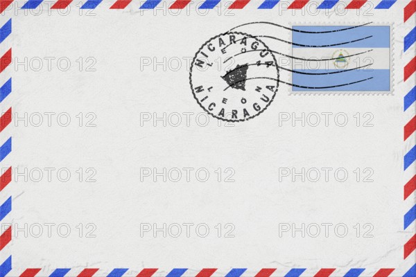 Nicaragua Leon Vintage Air Mail Envelope with Flag and Postmark