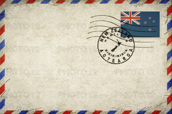 New Zealand Hamilton Vintage Air Mail Envelope with Flag and Postmark
