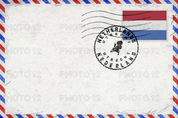 Netherlands Utrecht Vintage Air Mail Envelope with Flag and Postmark