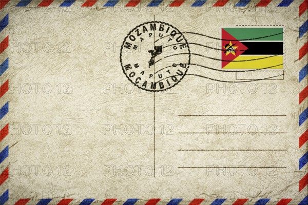 Mozambique Maputo Vintage Air Mail Envelope with Flag and Postmark