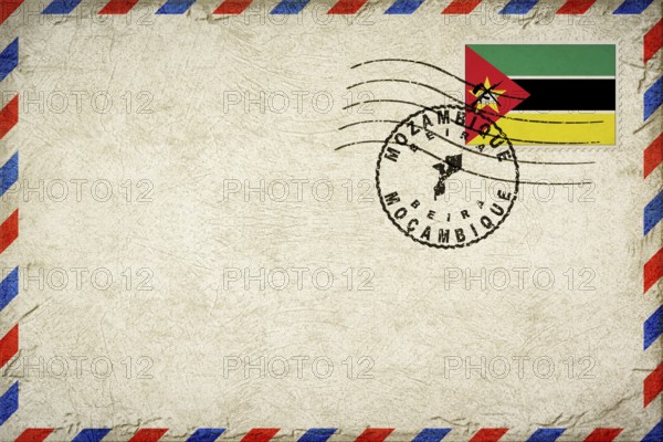 Mozambique Beira Vintage Air Mail Envelope with Flag and Postmark