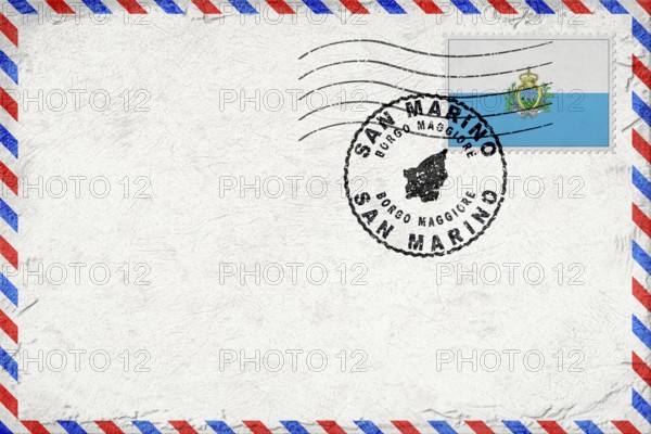 San Marino Borgo Maggiore Vintage Air Mail Envelope with Flag and Postmark